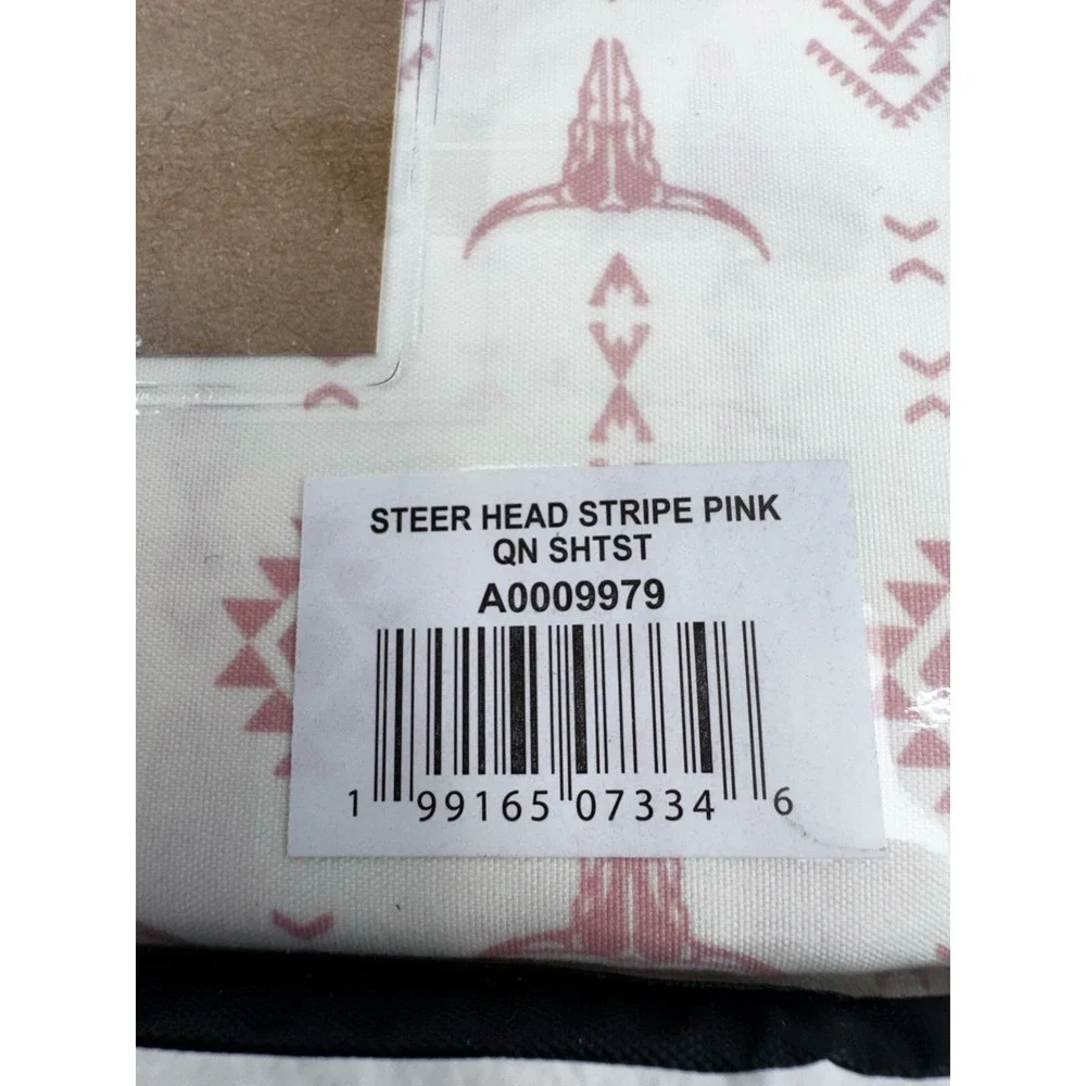 Wrangler 4 Pc Sheet Set Queen Steer Head Stripe Pink White Western‎ Farmhouse